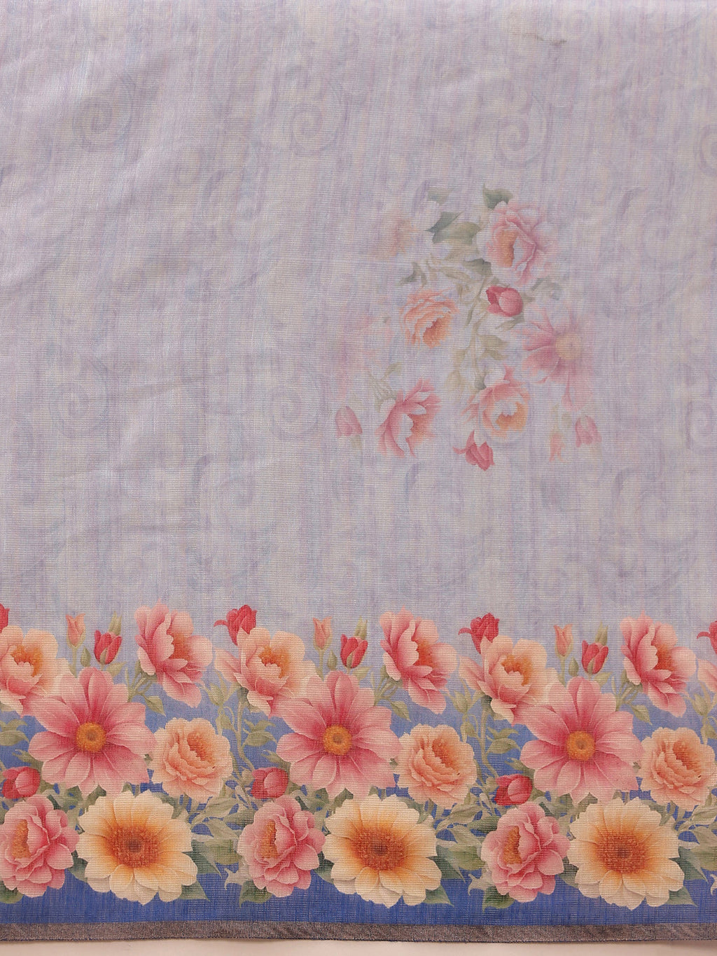 Hiral Fashion Blue Banarasi Silk Cotton Floral Digital Print Saree | Grocsy