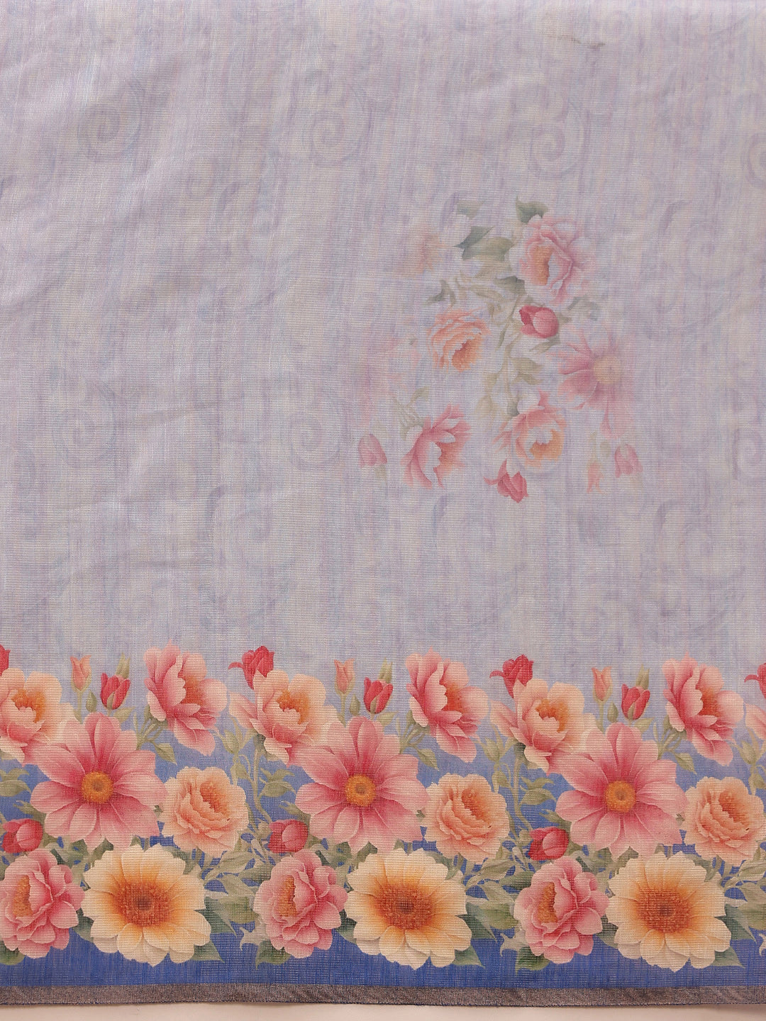 Hiral Fashion Blue Banarasi Silk Cotton Floral Digital Print Saree | Grocsy