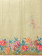 Hiral Fashion Green Banarasi Silk Cotton Floral Digital Print Saree | Grocsy