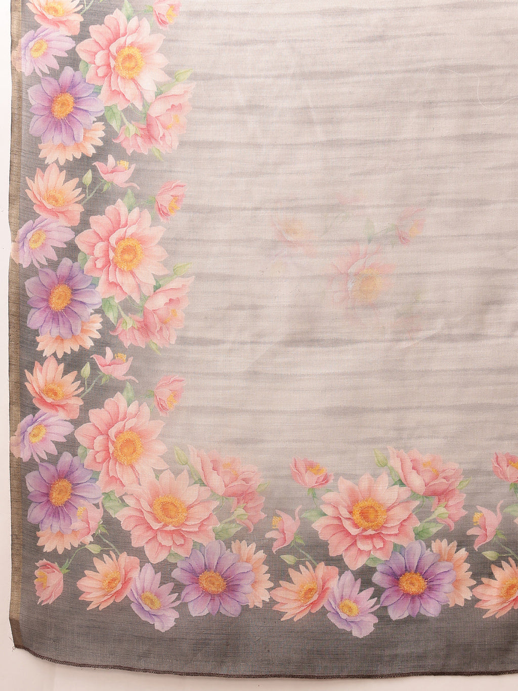 Hiral Fashion Grey Banarasi Silk Cotton Floral Digital Print Saree | Grocsy