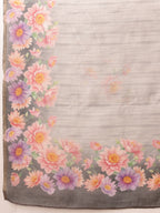 Hiral Fashion Grey Banarasi Silk Cotton Floral Digital Print Saree | Grocsy