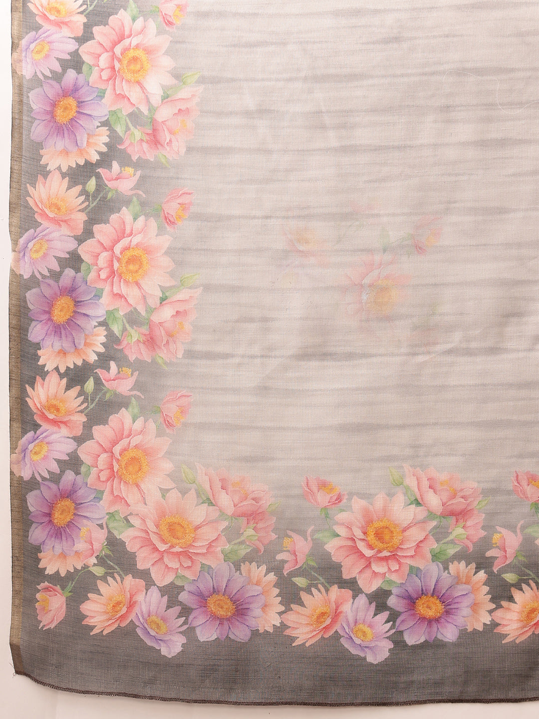 Hiral Fashion Grey Banarasi Silk Cotton Floral Digital Print Saree | Grocsy