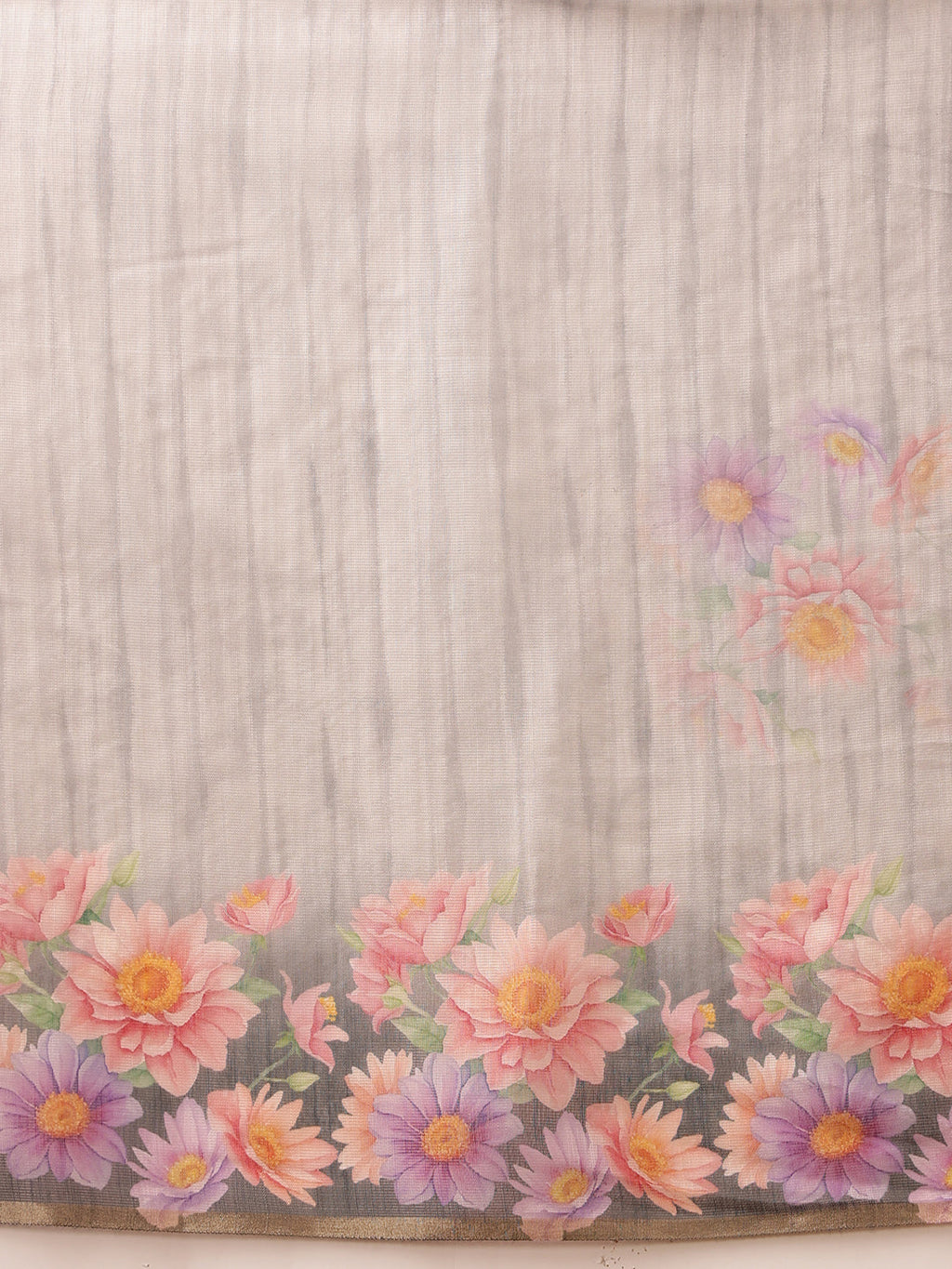 Hiral Fashion Grey Banarasi Silk Cotton Floral Digital Print Saree | Grocsy