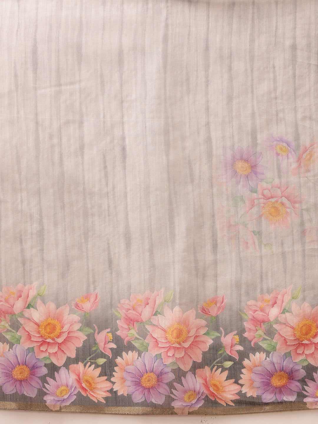 Hiral Fashion Grey Banarasi Silk Cotton Floral Digital Print Saree | Grocsy