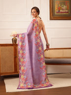 Hiral Fashion Lavender Banarasi Silk Cotton Floral Digital Print Saree | Grocsy