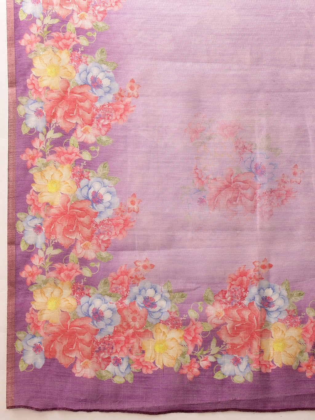 Hiral Fashion Lavender Banarasi Silk Cotton Floral Digital Print Saree | Grocsy