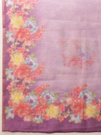 Hiral Fashion Lavender Banarasi Silk Cotton Floral Digital Print Saree | Grocsy