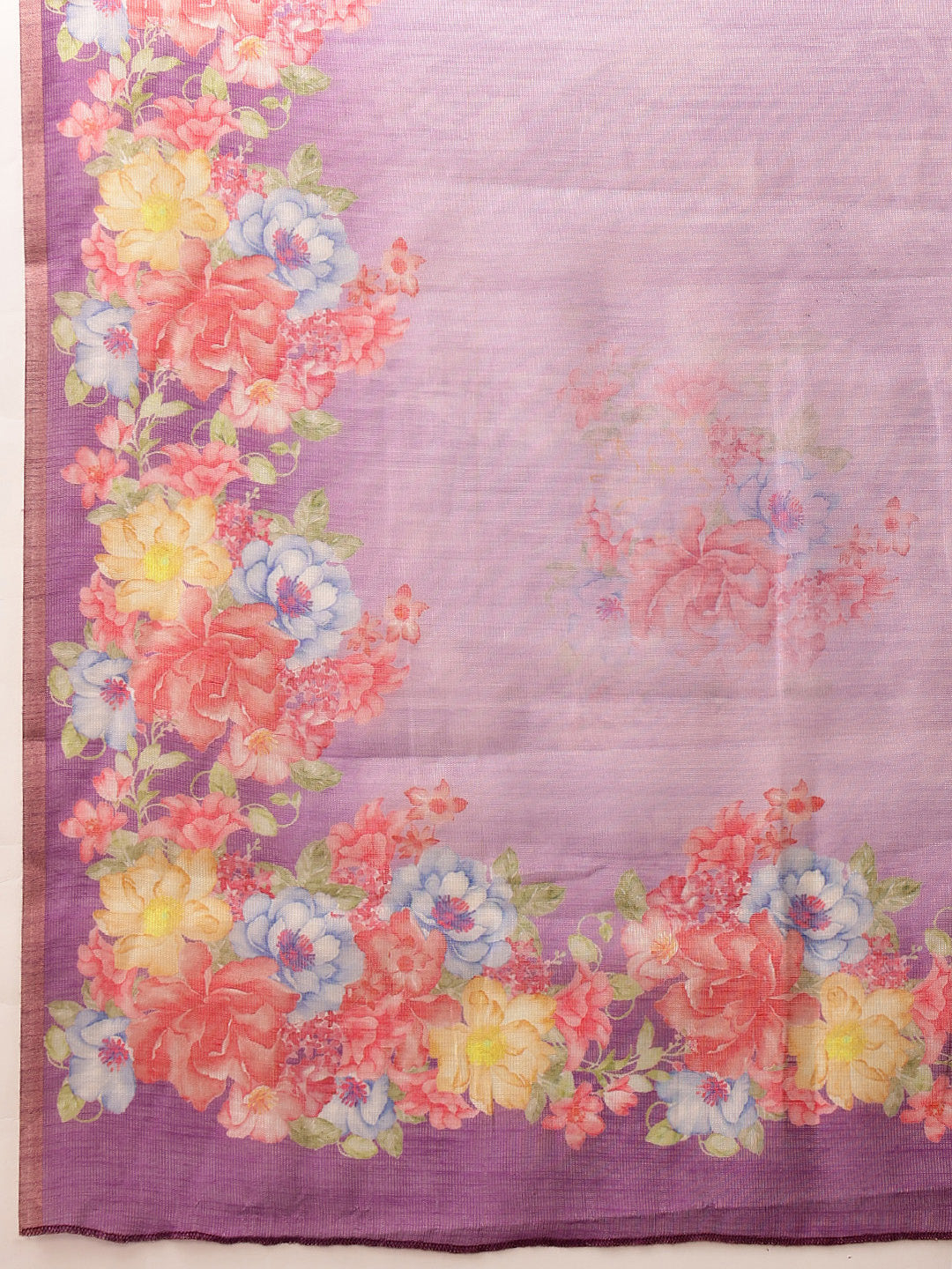 Hiral Fashion Lavender Banarasi Silk Cotton Floral Digital Print Saree | Grocsy