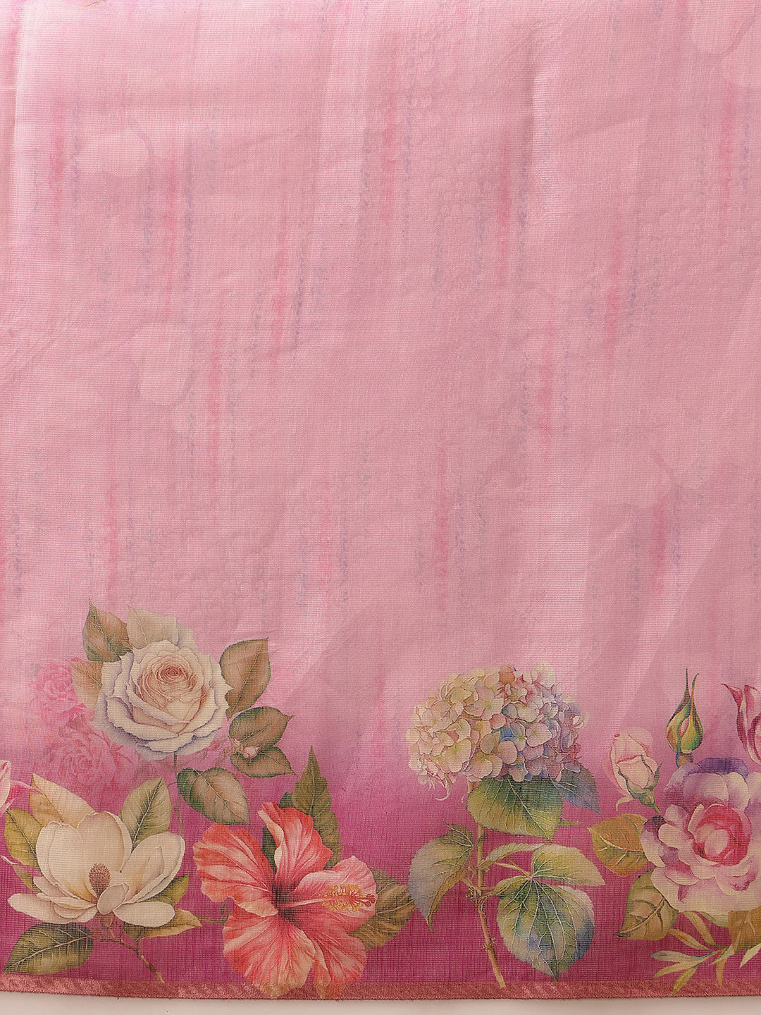 Hiral Fashion Pink Banarasi Silk Cotton Floral Digital Print Saree | Grocsy