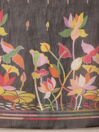 Hiral Fashion Black Banarasi Cotton Blend Floral Digital Printed Saree | Grocsy