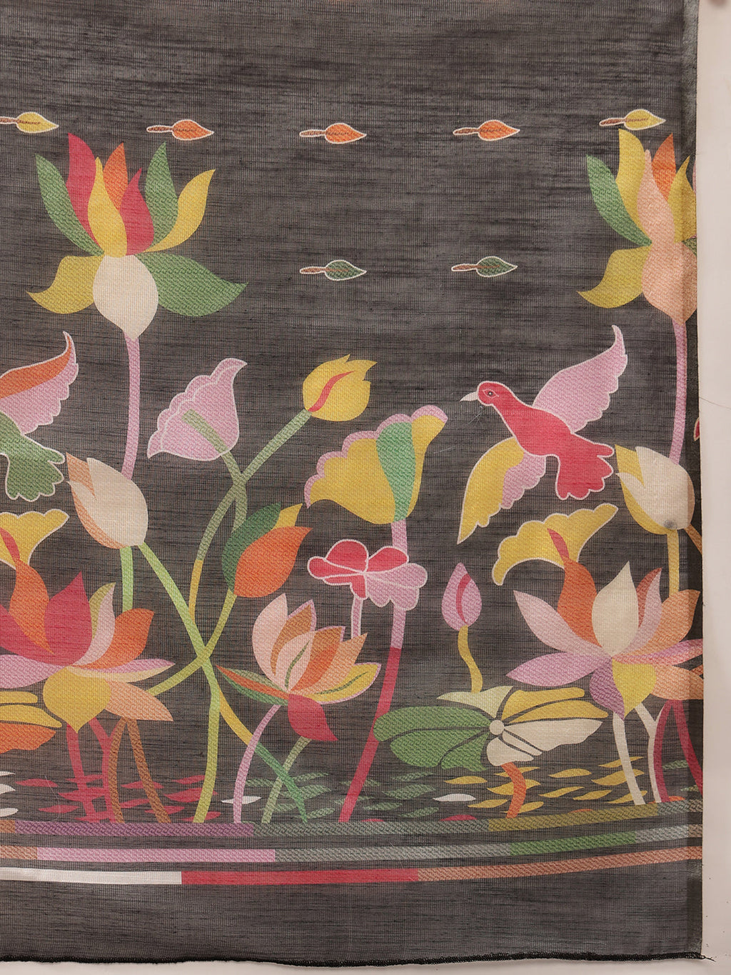 Hiral Fashion Black Banarasi Cotton Blend Floral Digital Printed Saree | Grocsy