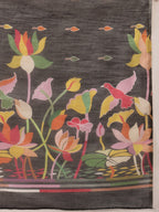 Hiral Fashion Black Banarasi Cotton Blend Floral Digital Printed Saree | Grocsy