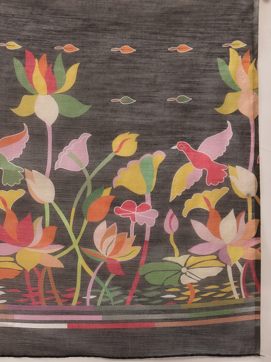 Hiral Fashion Black Banarasi Cotton Blend Floral Digital Printed Saree | Grocsy