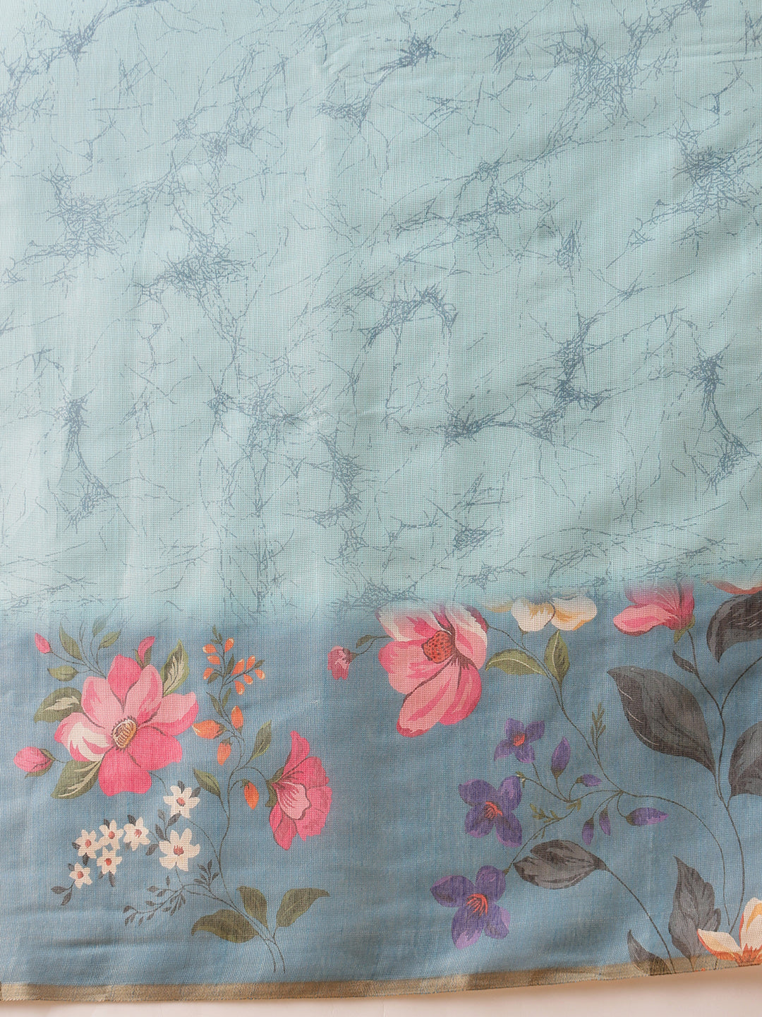 Hiral Fashion Blue Banarasi Cotton Silk Floral Digital Printed Saree | Grocsy