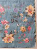 Hiral Fashion Blue Banarasi Cotton Silk Floral Digital Printed Saree | Grocsy