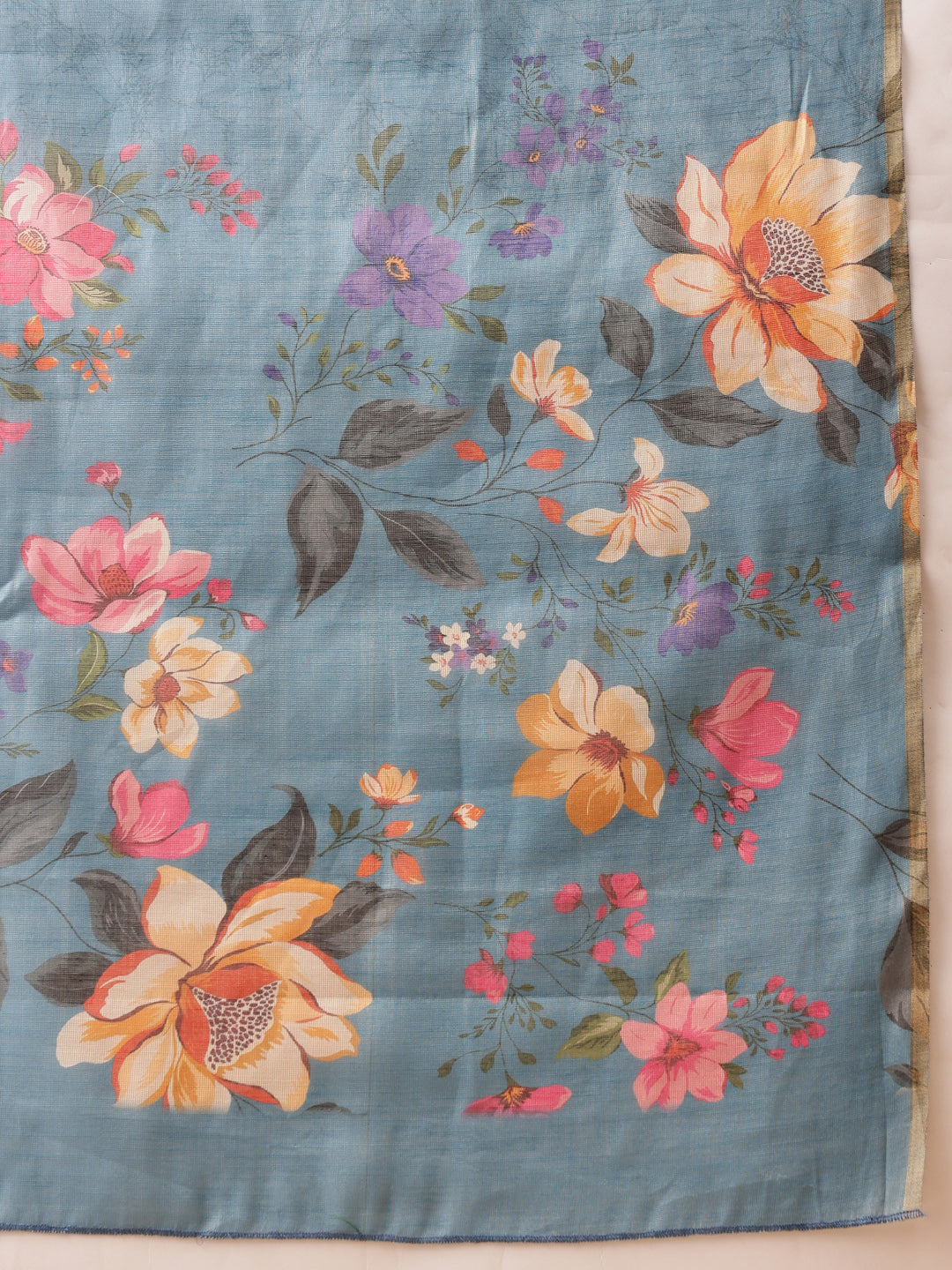 Hiral Fashion Blue Banarasi Cotton Silk Floral Digital Printed Saree | Grocsy