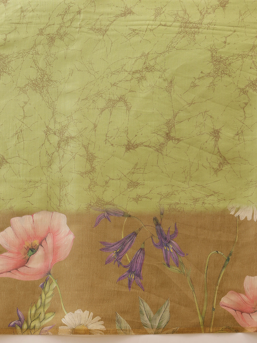 Hiral Fashion Olive Banarasi Cotton Silk Floral Digital Printed Saree | Grocsy
