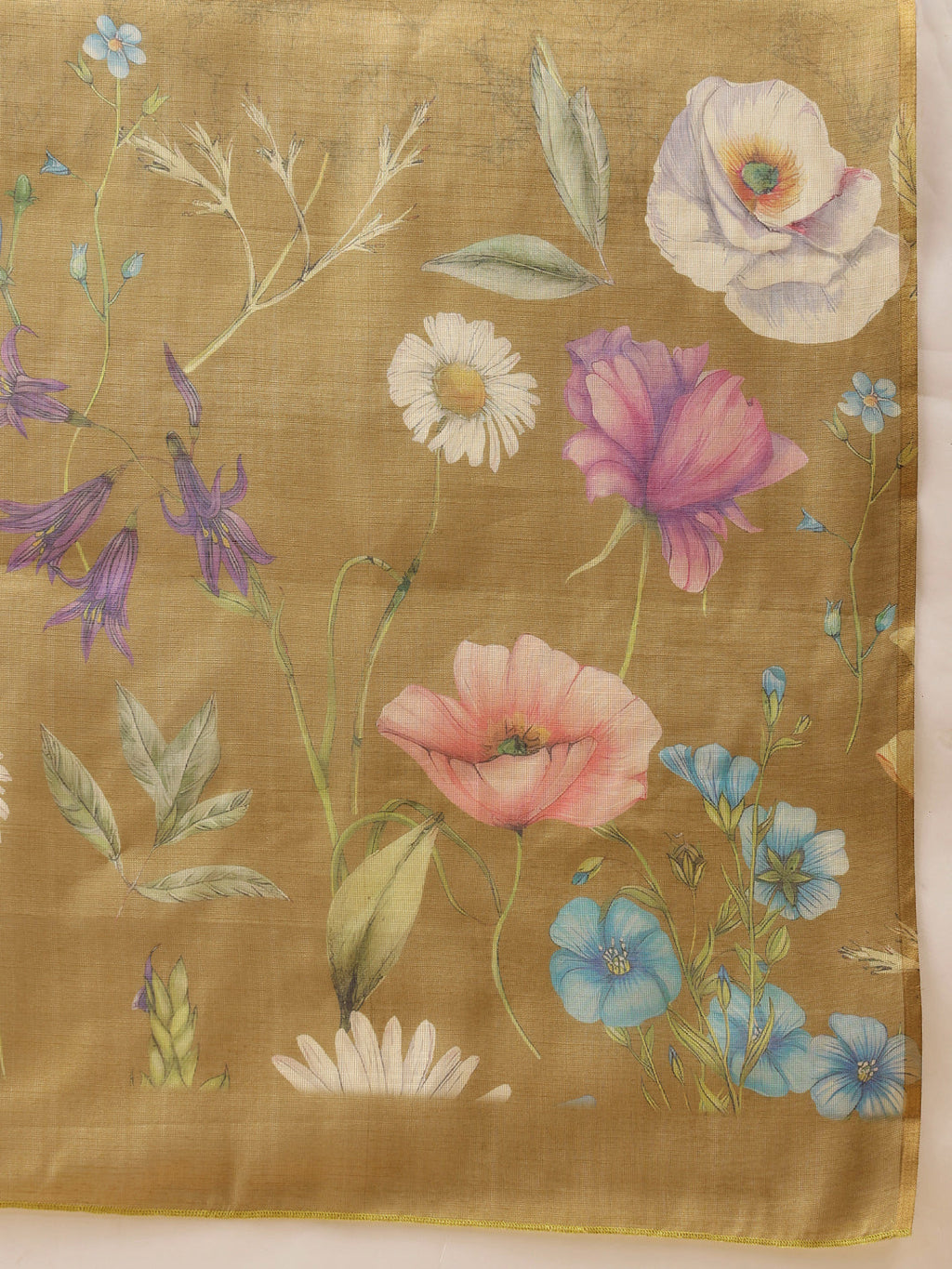 Hiral Fashion Olive Banarasi Cotton Silk Floral Digital Printed Saree | Grocsy