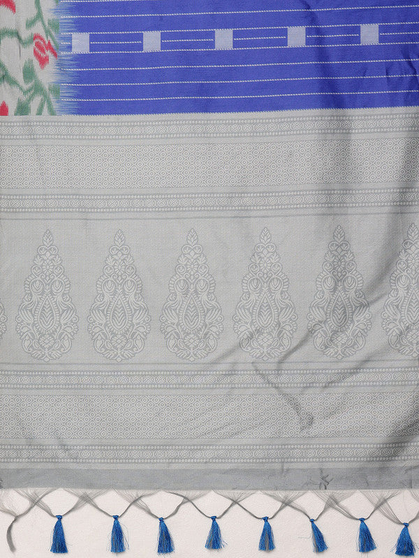 Blue Silk Blend Digital Print Striped Saree with Unstitched Blouse - Hiral Fashion | Grocsy