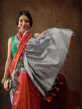 Orange Silk Blend Digital Print Striped Saree with Unstitched Blouse - Hiral Fashion | Grocsy