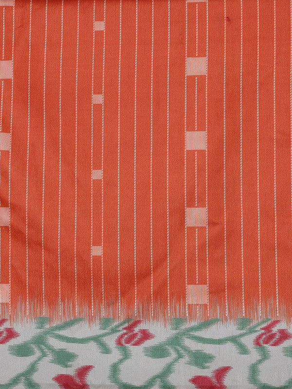 Orange Silk Blend Digital Print Striped Saree with Unstitched Blouse - Hiral Fashion | Grocsy
