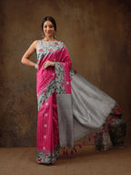 Pink Silk Blend Digital Print Striped Saree with Unstitched Blouse - Hiral Fashion | Grocsy