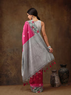 Pink Silk Blend Digital Print Striped Saree with Unstitched Blouse - Hiral Fashion | Grocsy