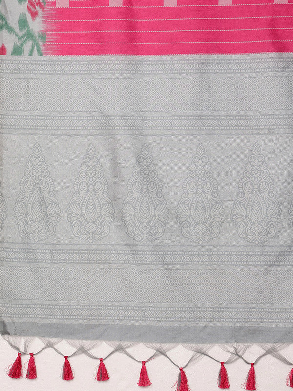 Pink Silk Blend Digital Print Striped Saree with Unstitched Blouse - Hiral Fashion | Grocsy