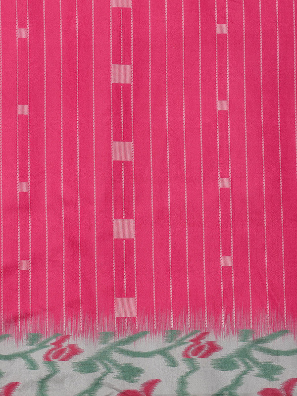 Pink Silk Blend Digital Print Striped Saree with Unstitched Blouse - Hiral Fashion | Grocsy