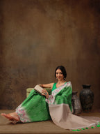 Green Silk Blend Digital Print Striped Saree with Unstitched Blouse - Hiral Fashion | Grocsy