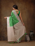 Green Silk Blend Digital Print Striped Saree with Unstitched Blouse - Hiral Fashion | Grocsy