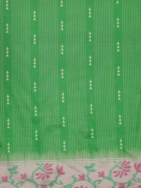 Green Silk Blend Digital Print Striped Saree with Unstitched Blouse - Hiral Fashion | Grocsy