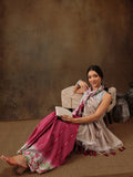 Maroon Silk Blend Digital Print Striped Saree with Unstitched Blouse - Hiral Fashion | Grocsy