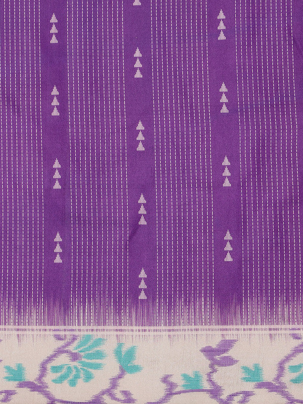 Purple Silk Blend Digital Print Striped Saree with Unstitched Blouse - Hiral Fashion | Grocsy
