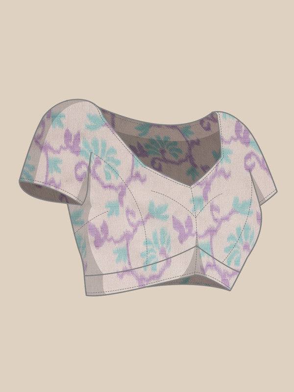 Purple Silk Blend Digital Print Striped Saree with Unstitched Blouse - Hiral Fashion | Grocsy