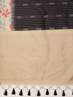 Black Silk Blend Digital Print Striped Saree with Unstitched Blouse - Hiral Fashion | Grocsy