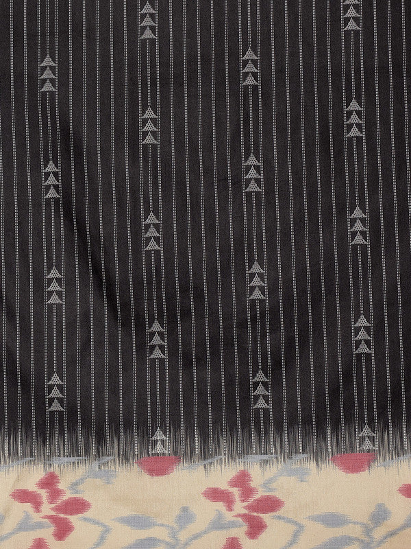 Black Silk Blend Digital Print Striped Saree with Unstitched Blouse - Hiral Fashion | Grocsy