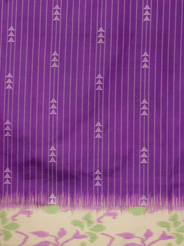 Purple Silk Blend Digital Print Striped Saree with Unstitched Blouse - Hiral Fashion | Grocsy