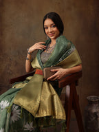 Green Munga Silk Digital Print Floral Saree with Unstitched Blouse - Hiral Fashion | Grocsy
