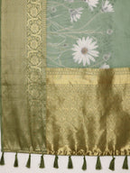 Green Munga Silk Digital Print Floral Saree with Unstitched Blouse - Hiral Fashion | Grocsy