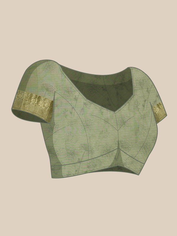Green Munga Silk Digital Print Floral Saree with Unstitched Blouse - Hiral Fashion | Grocsy