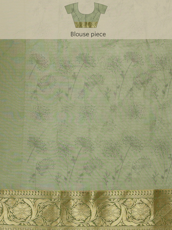 Green Munga Silk Digital Print Floral Saree with Unstitched Blouse - Hiral Fashion | Grocsy