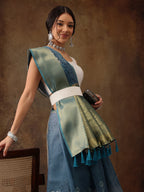 Turquoise Munga Silk Digital Print Floral Saree with Unstitched Blouse - Hiral Fashion | Grocsy