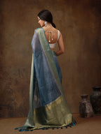 Turquoise Munga Silk Digital Print Floral Saree with Unstitched Blouse - Hiral Fashion | Grocsy