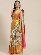 Multicolor Art Silk Digital Print Floral Saree with Unstitched Blouse - Hiral Fashion | Grocsy