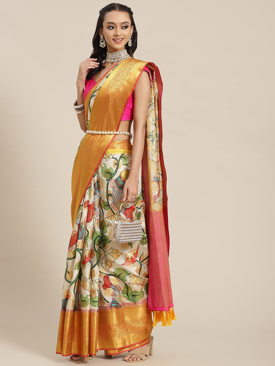 Multicolor Art Silk Digital Print Floral Saree with Unstitched Blouse - Hiral Fashion | Grocsy