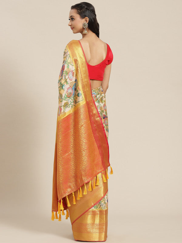 Multicolor Art Silk Digital Print Floral Saree with Unstitched Blouse - Hiral Fashion | Grocsy