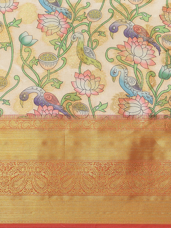 Multicolor Art Silk Digital Print Floral Saree with Unstitched Blouse - Hiral Fashion | Grocsy