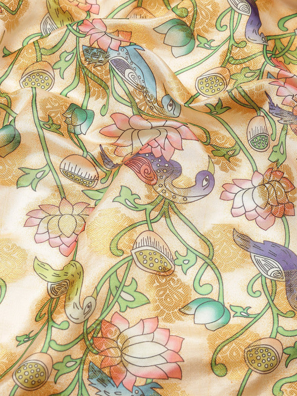 Multicolor Art Silk Digital Print Floral Saree with Unstitched Blouse - Hiral Fashion | Grocsy