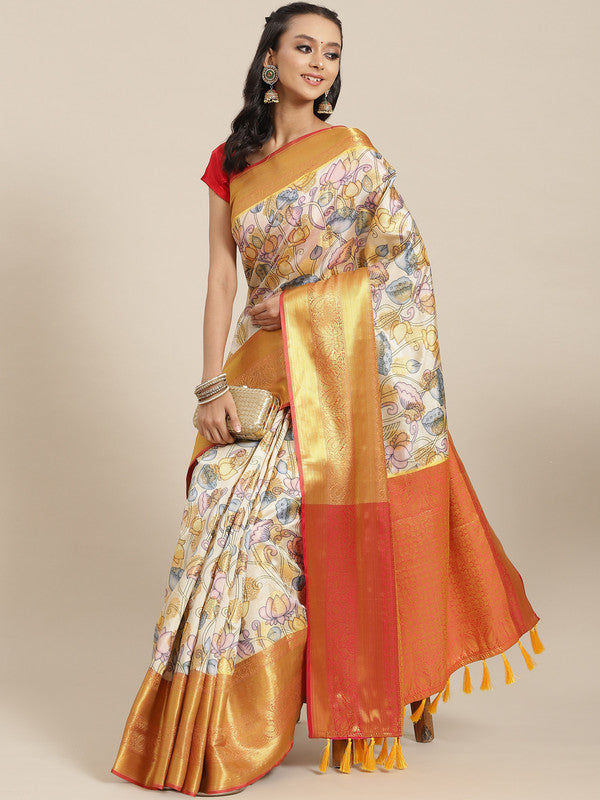 Multicolor Art Silk Digital Print Floral Saree with Unstitched Blouse - Hiral Fashion | Grocsy
